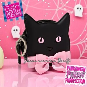 Bath And Body Works Halloween Black Cat Coin Purse with Pink Bow -pinkoween